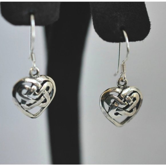 NWT- Sterling Silver Celtic Weave Heart Earrings - Picture 2 of 4